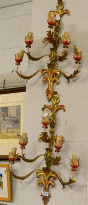 Lot 1210 - A pair of French hand painted wall lights