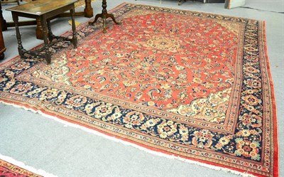 Lot 1227 - Mahal carpet, West Iran, the strawberry field with cusped medallion framed by spandrels and...