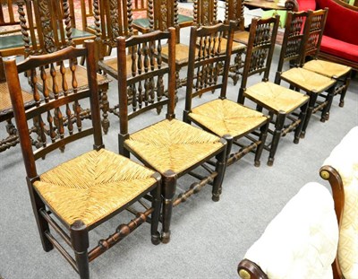 Lot 1278 - A set of six 19th century oak rush seated dining chairs