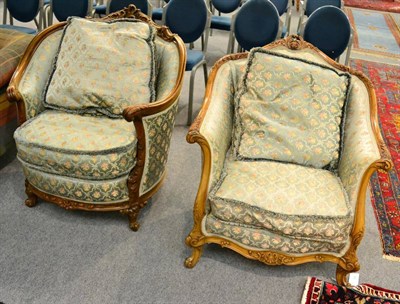 Lot 1287 - Two reproduction walnut framed Louis XV style armchairs