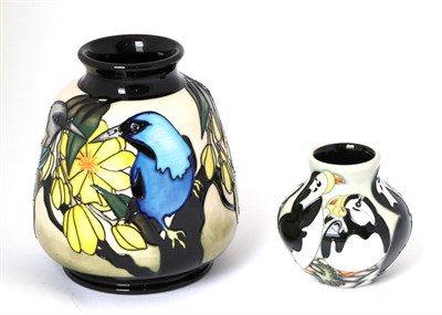 Lot 5 - A Moorcroft pottery TRIAL vase, with painted and impressed marks, 15cm together with a...