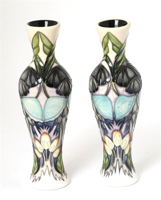 Lot 13 - A pair of Moorcroft pottery vases by Vicky Lovatt in the Indigo Lace pattern, with painted and...