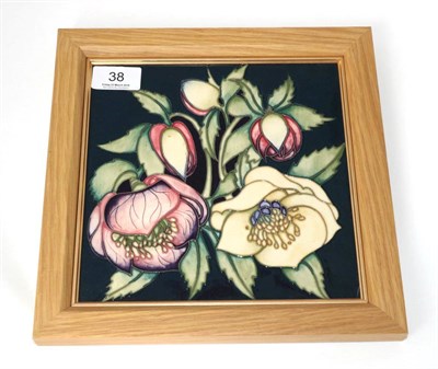 Lot 38 - A Moorcroft pottery plaque by Emma Bossons , 26/55, with painted and impressed marks, 19.5cm square
