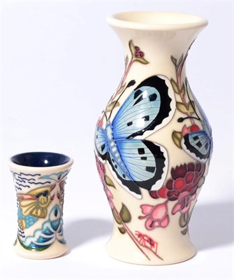Lot 61 - A Moorcroft Sommerset pattern vase by Emma Bossons together with a small Moorcroft Trial vase...