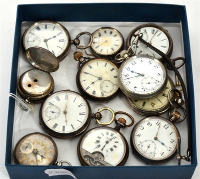 Lot 77 - Five silver open faced pocket watches, two pocket watches with cases stamped 935 and 925, 8-day gun
