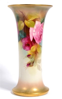Lot 100 - A Royal Worcester floral painted blush ivory vase, signed E S Pilsbury