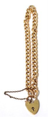 Lot 113 - A 9 carat gold curb link bracelet with a padlock clasp, 19cm