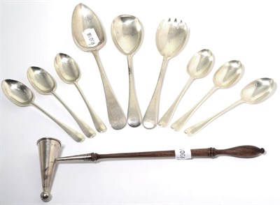 Lot 119 - A set of six silver teaspoons, London 1892, a pair of silver salad servers, Sheffield 1908, a...