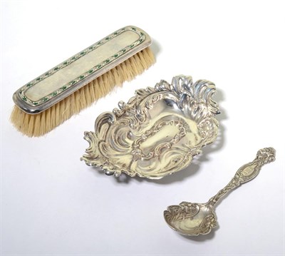 Lot 127 - Liberty & Co, a silver and enamel dressing table brush, Birmingham 1923; an Edwardian silver...