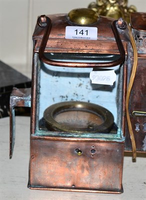Lot 141 - A copper carriage lantern (alterations) housing a Dent's compass mounted on a gimble