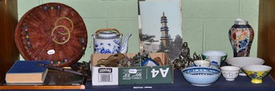 Lot 146 - A group of Chinese porcelain (some a.f.), hardstone trees, a blue and white teapot and a book...