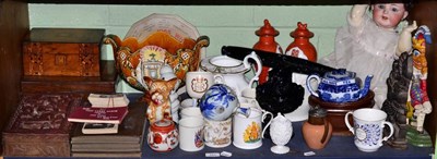 Lot 151 - A glass rolling pin; pressed glassware; pottery moulds; Copeland blue and white teapot; Punch &...