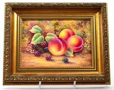 Lot 169 - A Royal Worcester fruit painted plaque signed J Skerrett, framed, 24.5cms by 20cms (measured in...