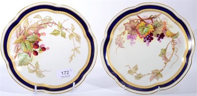 Lot 172 - A pair of Royal Worcester fruit painted plates with lobed rims, each signed W Hale