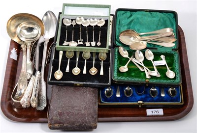 Lot 176 - Three cased sets of silver coffee spoons; another set of Oriental examples; further silver...