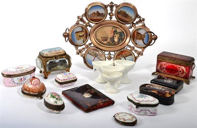 Lot 183 - A group of 19th century enamel patch boxes, tortoiseshell purse, tortoiseshell card case, etc