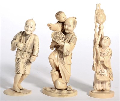 Lot 198 - Three 19th century Japanese sectional ivory figures (a.f.)