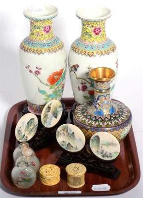 Lot 210 - A group of Oriental items including Chinese famille rose vases, a set of four porcelain disks,...