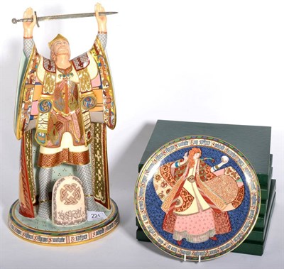 Lot 221 - Minton figure Arthur MN1, numbered 16/250, boxed; and a set of six Minton The Arthurian Legend...