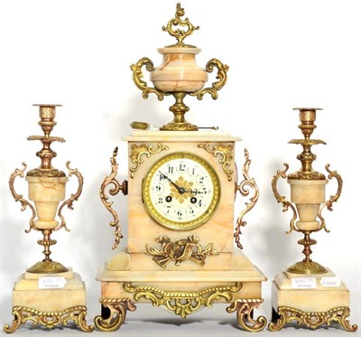 Lot 235 - A French alabaster and gilt metal striking mantel clock garniture