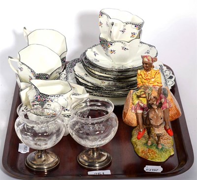 Lot 251 - A Beswick figure Susie Jamaica; a pair of glass dishes with silver mounts and a Shelley tea service