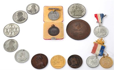 Lot 284 - A group of 19th century and later medallions and medals including; A commemorative Trafalgar...