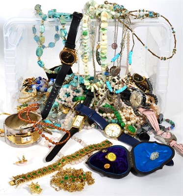 Lot 295 - A collection of costume jewellery including a 1970s gilt metal and green paste brooch, bracelet and