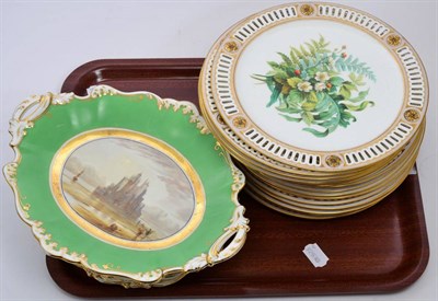 Lot 314 - An English porcelain part dessert service painted with Continental scenes, together with a set...