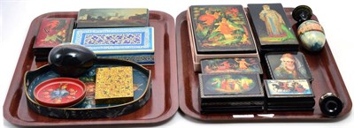 Lot 324 - A quantity of Russian painted and printed papier mache boxes, etc