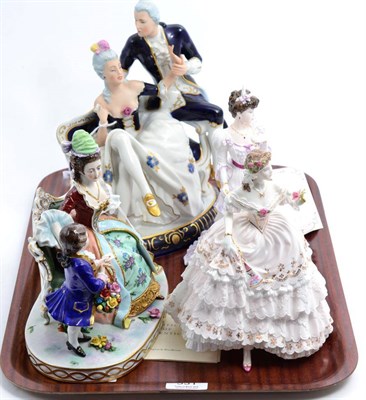 Lot 331 - A Royal Dux figure group, Coalport lady 'Eugenie', a Royal Worcester lady 'The Fairest Rose'...