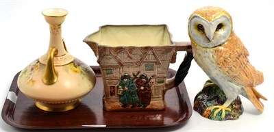 Lot 333 - A Royal Worcester twin handled vase; a Beswick model of an Owl, 1046; and a Royal Doulton ";Old...