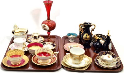 Lot 341 - A Bohemian glass vase, Coalport tea wares, Ainsley tea wares, Doulton tea cup and saucer, a Cauldon