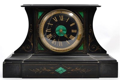 Lot 344 - A Victorian malachite inlaid striking slate mantel timepiece