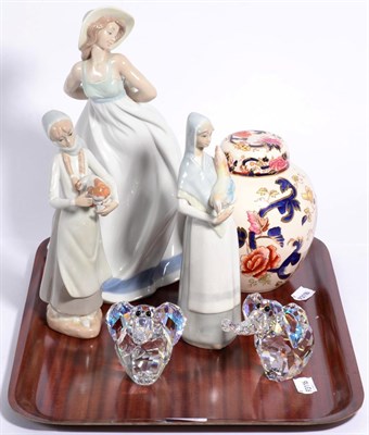 Lot 348 - Two Swarovski elephant models ";Cry Moonlight"; (each boxed), three Spanish porcelain models...