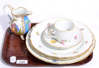 Lot 349 - A pair of floral painted Meissen dessert plates, together with a matching larger example, a Meissen