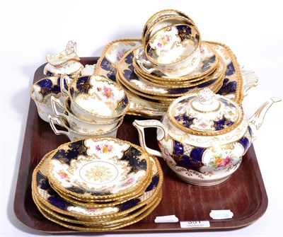 Lot 351 - A Coalport blue and gilt highlighted part tea service