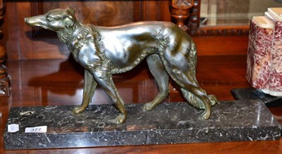 Lot 377 - An Art Deco spelter model of a Borzoi on a marble base