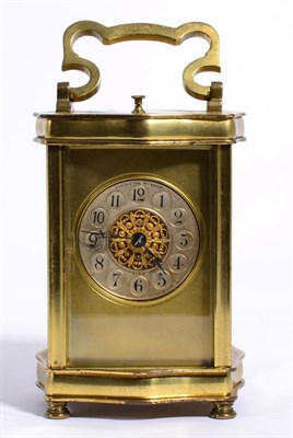 Lot 383 - A brass striking and repeating carriage clock, dial signed Elkington & Co Ltd, Paris