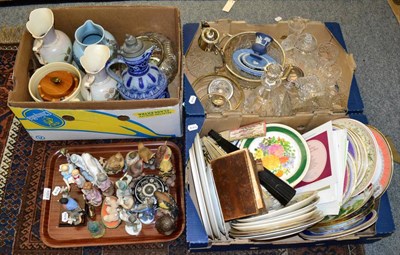 Lot 1003 - Five boxes and a tray of ceramics and glass including Royal Doulton figures (one a.f.), cut...