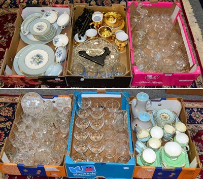 Lot 1005 - Six boxes of miscellaneous glass and china including Paragon, Ainsley, Poole, etc (qty)