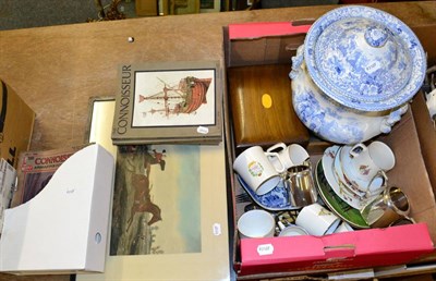 Lot 1009 - A Victorian blue and white printed twin handled slop pail and cover; cased fish servers and...