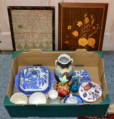 Lot 1023 - A group of 19th century and later ceramics and a sampler dated 1825 etc