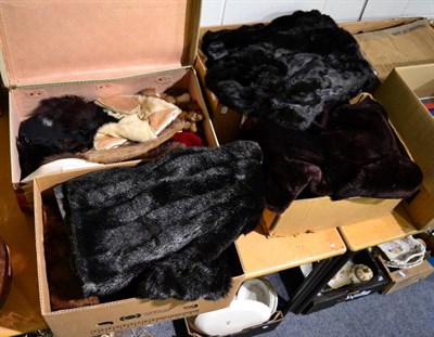 Lot 1054 - Black coney fur jacket and other assorted fur jackets, stoles, collars and accessories (in a...