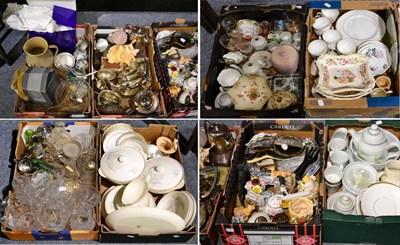 Lot 1057 - Nine boxes of miscellaneous household china and glass including Edinburgh Crystal, Swarovski...