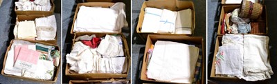 Lot 1058 - A large quantity of assorted white linen and textiles including bedding, table linen, coloured...