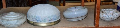 Lot 1067 - A Victorian hanging glass light shade; with three Art Deco examples (4)