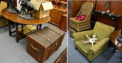 Lot 1081 - A wooden bound canvas trunk a quantity of books, prints and other pictures, a conservatory...