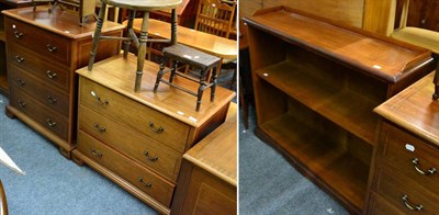 Lot 1087 - A two tier open bookcase, four height chest of drawers and a matching three height chest of drawers