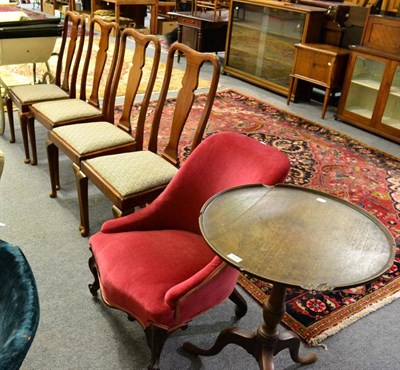 Lot 1110 - A set of four Queen Anne style dining chairs;a pink velvet upholstered nursing chair; and a...