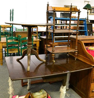 Lot 1116 - A late 18th century oak tripod table, a three tier Victorian whatnot and an early 19th century...